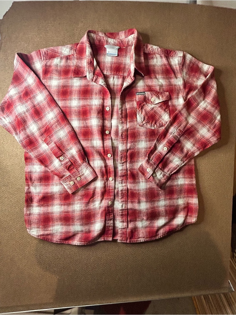 Columbia Red and Cream Plaid Button-Down Shirt
